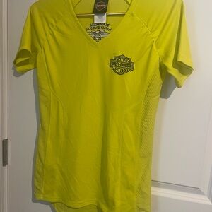 Harley-Davidson Bright Yellow V-Neck Tee Womens Sz 8 Embroidered Shallotte NC